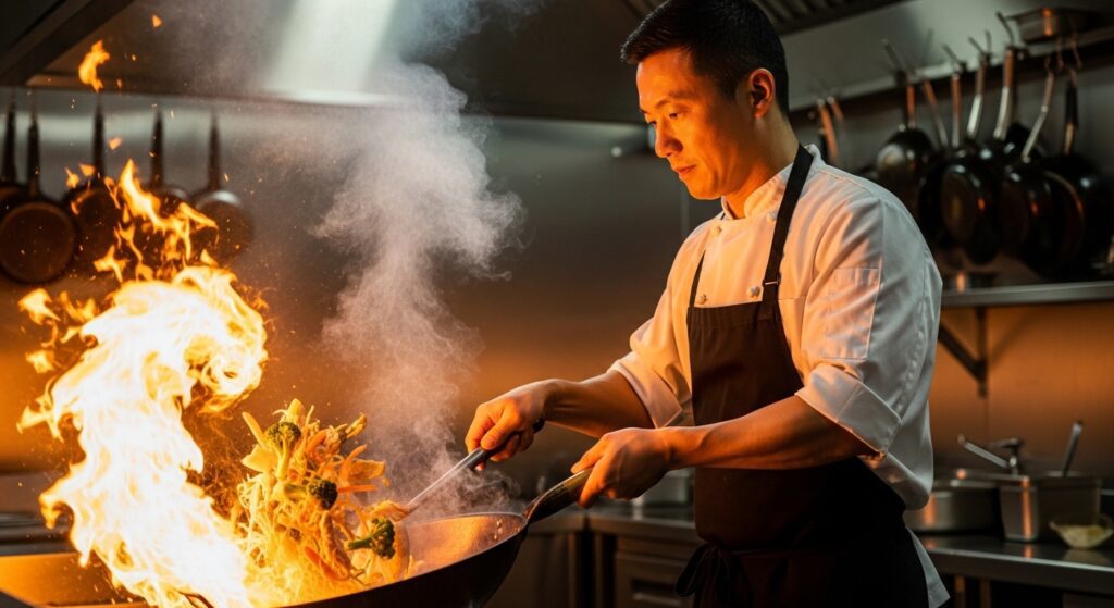 조리관련자격증 취득을 준비하는 셰프가 중식 음식을 조리하는 모습