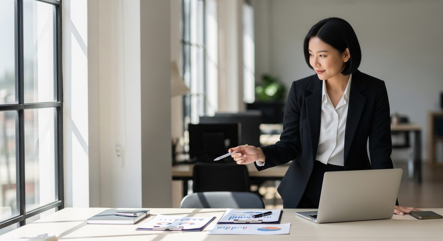 자격증 vs 학위 vs 면허 차이를 분석하며 진로 상담을 진행하는 전문직 여성의 모습